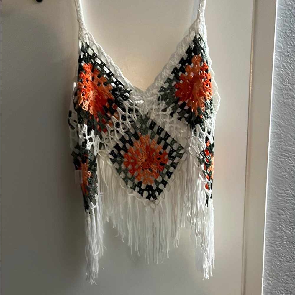 Vivid Crochet Fringe Tank Top